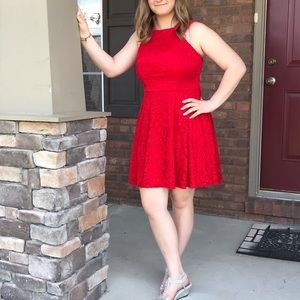 Short red lace formal